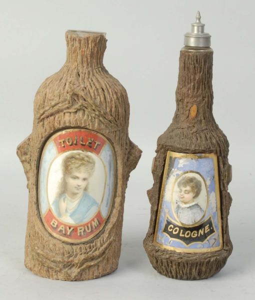 COLOGNE AND BAY RUM REVERSE ON GLASS BOTTLES.     