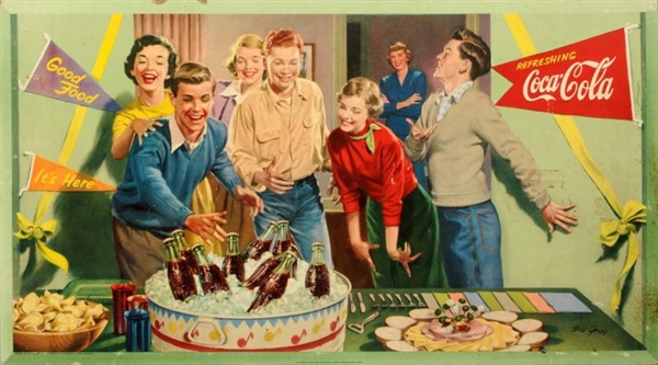 1952 SMALL TWO SIDED COCA-COLA POSTER.            