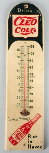 1940S CLEO COLA WOODEN THERMOMETER.               