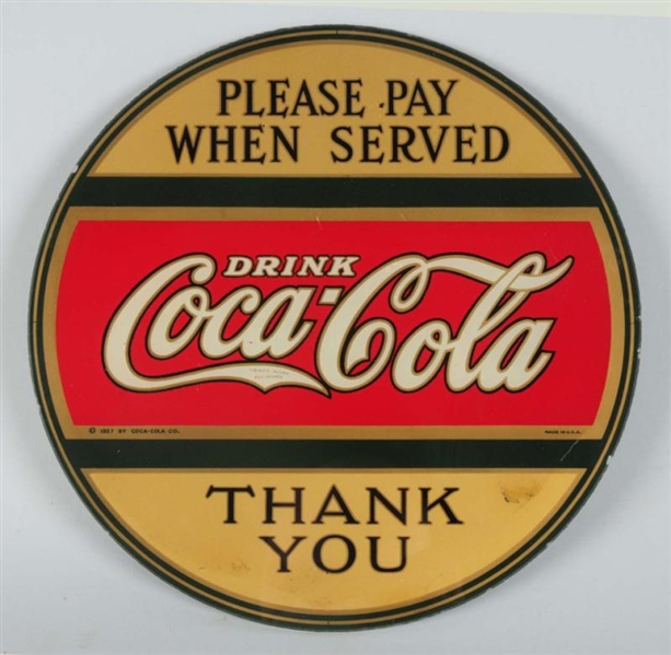 1927 COCA-COLA REVERSE ON GLASS BACK BAR SIGN.    