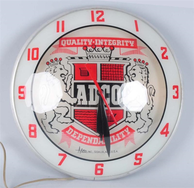 ADCO DOUBLE BUBBLE 1950S LIGHTED CLOCK.           