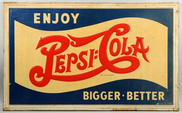 EARLY 1940S PEPSI-COLA EMBOSSED TIN SIGN.         