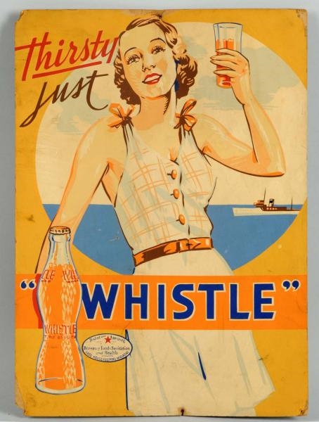 1940S SCARCE WHISTLE EASEL CARDBOARD SIGN.        