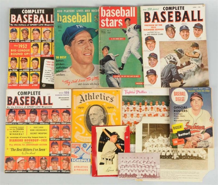 LOT OF ASSORTED SPORTS BOOKS, PHOTOS & DECALS.    