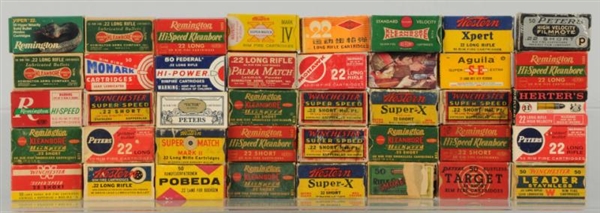 LOT OF 40: BOXES OF .22.                          