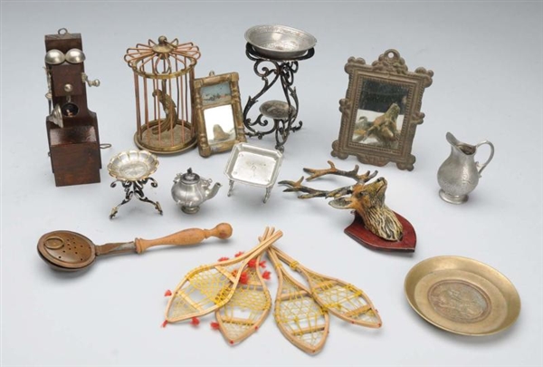 LOT OF 12: ANTIQUE DOLL HOUSE ACCESSORIES.        