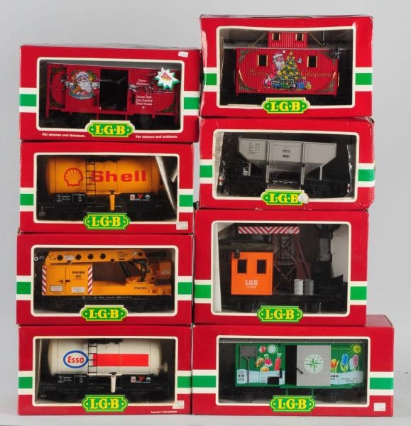 LOT OF 8: LGB TRAIN CARS IN BOXES.                