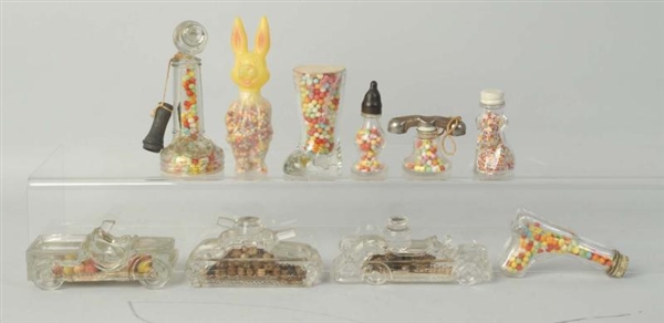 LOT OF 10: GLASS CANDY CONTAINERS.                