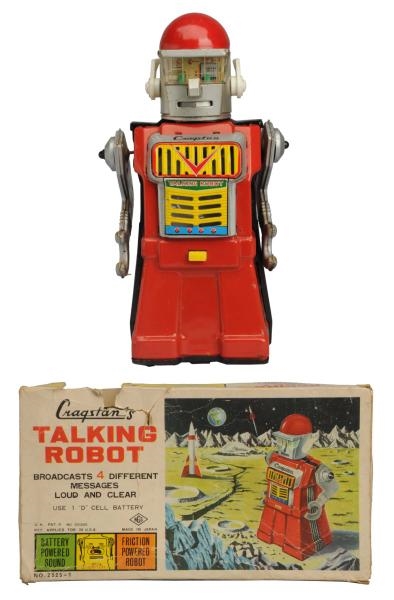TIN LITHO & PAINTED BATTERY OP. TALKING  ROBOT.   