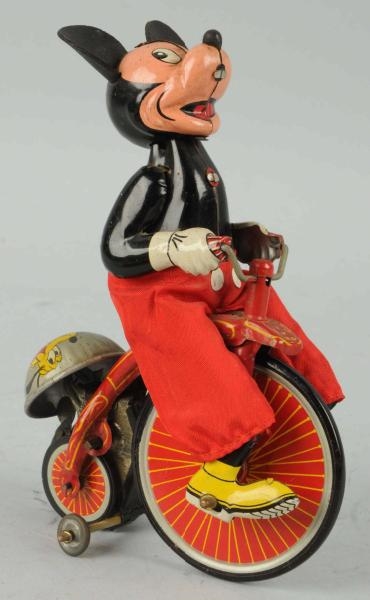 LINEMAR WIND-UP MICKEY MOUSE CYCLIST IN BOX.      