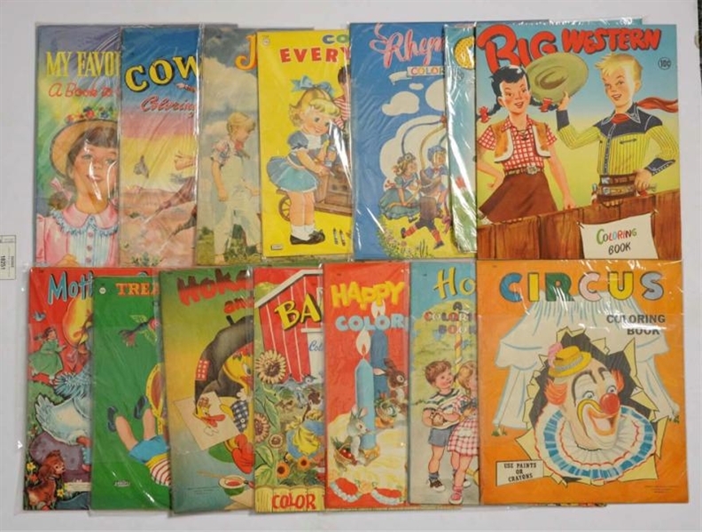 LOT OF 13: ABBOT PUBLISHING COLORING BOOKS.       