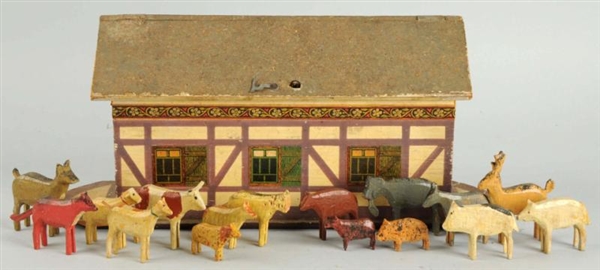 SMALL WOODEN ARK WITH ANIMALS.                    