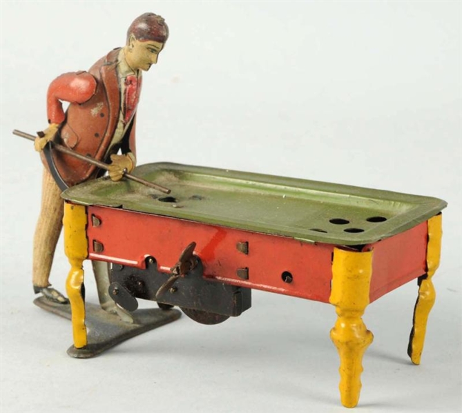 GERMAN TIN LITHO WIND-UP POOL PLAYER TOY.         