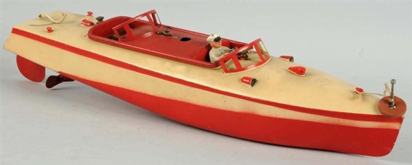 FRENCH JEP TIN WIND-UP  SPEED BOAT TOY.           