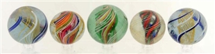 LOT OF 5: LARGE SWIRL MARBLES.                    