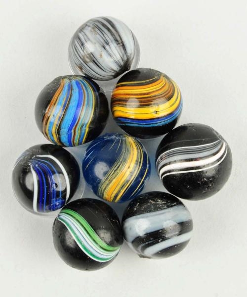 LOT OF 8: INDIAN SWIRL MARBLES.                   