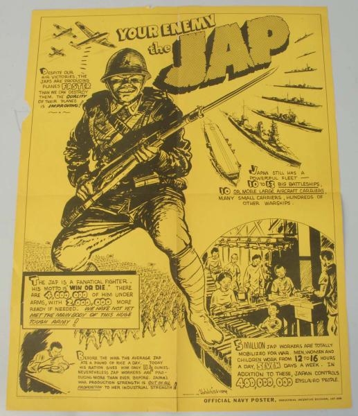 1944 WWII "YOUR ENEMY THE JAP" POSTER.            