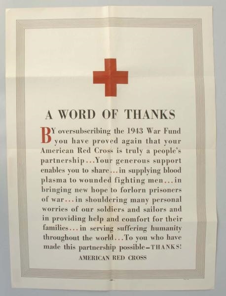 1940S WWII RED CROSS POSTER.                      