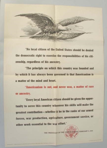 1943 WWII PRESIDENTIAL LETTER  POSTER.            