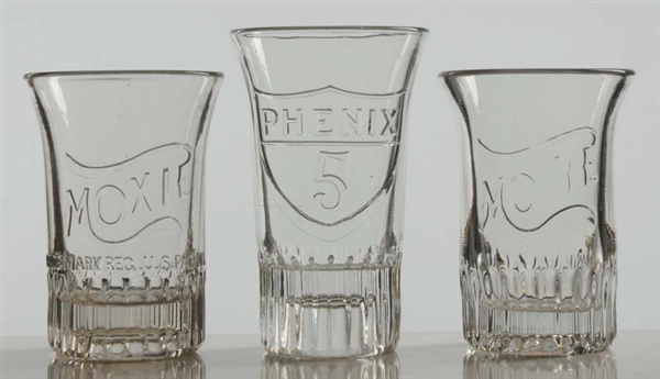LOT OF 3: SMALL ADVERTISING GLASSES.              