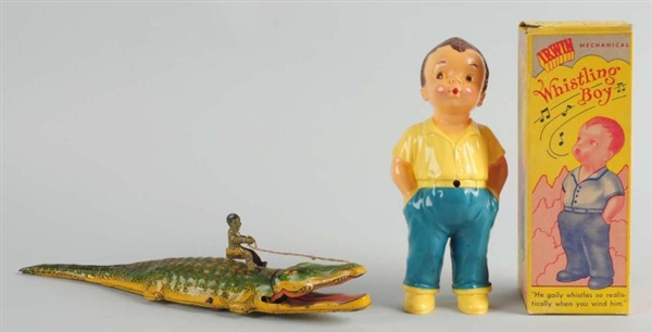 LOT OF 2: AMERICAN MADE TIN LITHO & PLASTIC TOYS. 