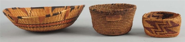 LOT OF 3: TIGHTLY WEAVED BASKETS.                 