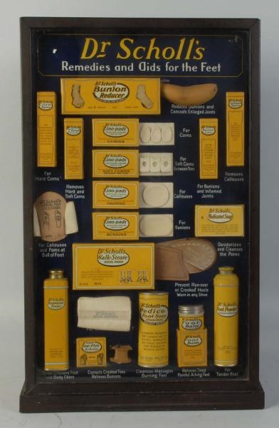 DR. SCHOLLS REMEDIES & AIDS FOR FEET DISPLAY CASE 