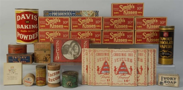 LARGE LOT OF ASSORTED ADVERTISING TINS & BOXES.   