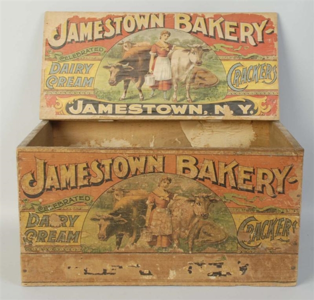 JAMESTOWN BAKERY CRACKERS WOODEN BOX.             