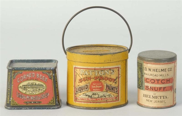 LOT OF 3: SMALL PRODUCT TINS.                     