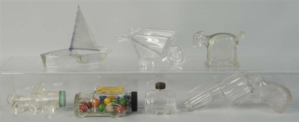 LOT OF 7: GLASS CANDY CONTAINERS.                 