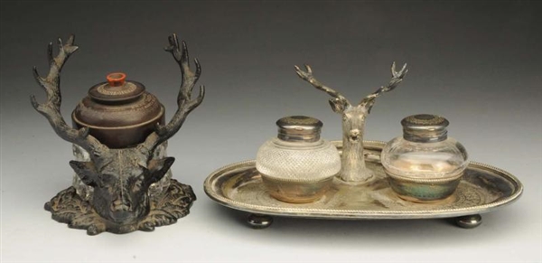 LOT OF 2: STAG INKWELLS.                          