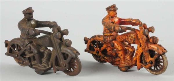 LOT OF 2: CAST IRON HUBLEY POLICE MOTORCYLE TOYS. 