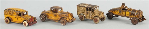 LOT OF 4: CAST IRON TOY CARS.                     