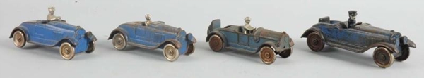 LOT OF 4: CAST IRON KILGORE AUTOMOBILE TOYS.      