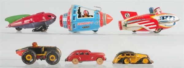 LOT OF 6: MISC. TIN & PRESSED STEEL TOYS.         