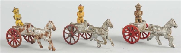 LOT OF 3: KENTON CAST IRON HORSE-DRAWN CHARIOTS.  