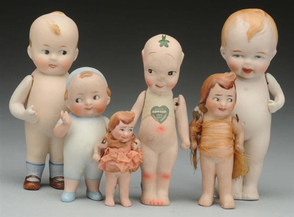 LOT OF 6: ALL-BISQUE DOLLS.                       