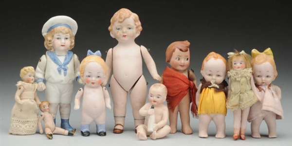 LOT OF 10: ALL-BISQUE DOLLS.                      