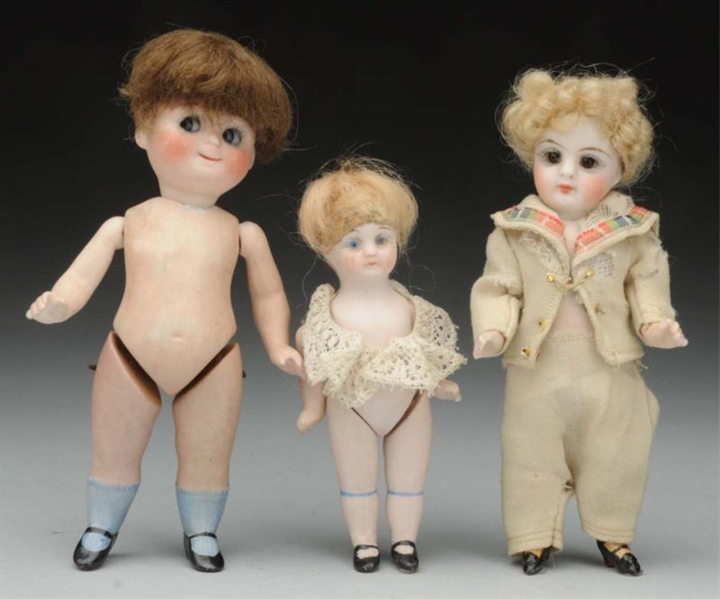 LOT OF 3: GERMAN ALL-BISQUE DOLLS.                