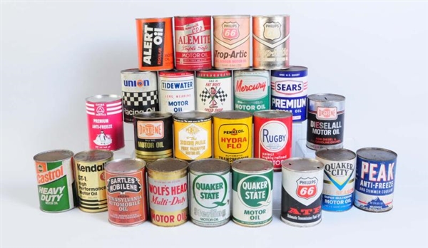 LOT OF ASSORTED OIL CANS.                         