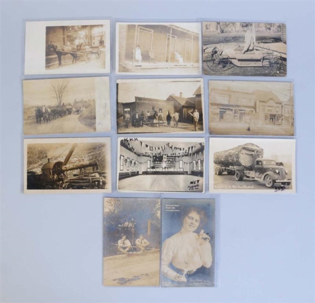 LOT OF 11: REAL PHOTO POSTCARDS OF INTEREST.      