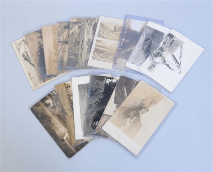 LOT OF 16: REAL PHOTO POSTCARDS OF TRAIN WRECKS.  