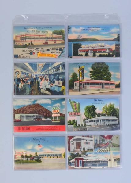 LOT OF 8: POSTCARDS DEPICTING DINERS.             