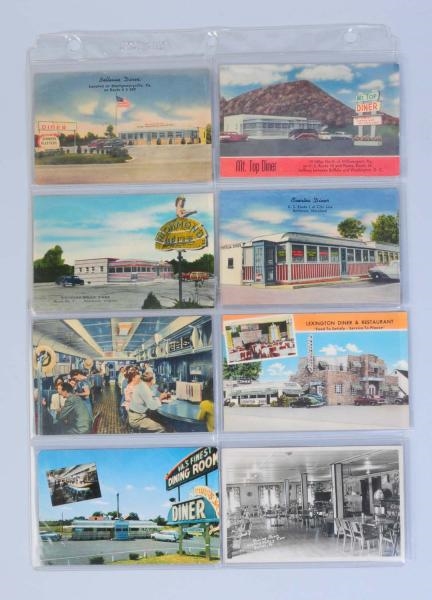 LOT OF 8: POSTCARDS DEPICTING DINERS.             