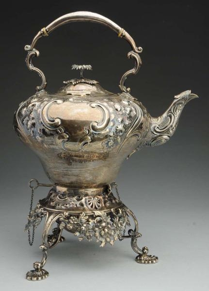 ENGLISH STERLING KETTLE ON STAND.                 