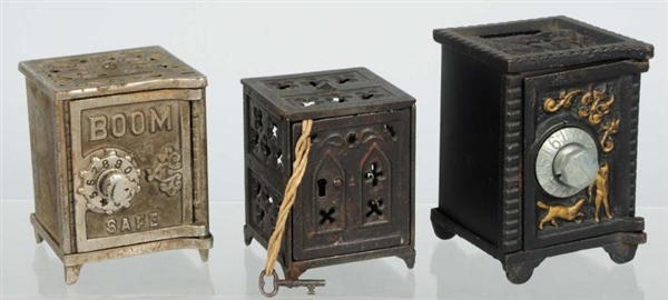 LOT OF 3: CAST IRON SAFE BANKS.                   