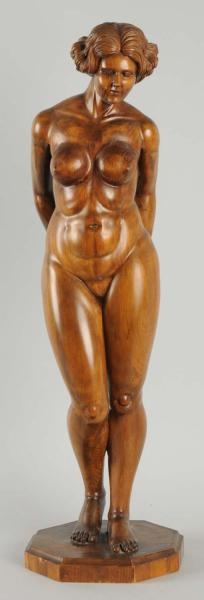 WOODEN STATUE OF NUDE WOMAN.                      