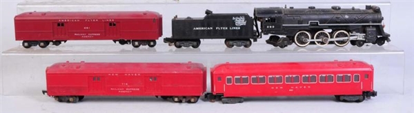 AMERICAN FLYER STEAM LOCOMOTIVE & 3 CARS.         