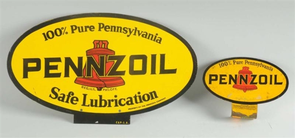LOT OF 2: PENNZOIL SIGNS WITH CRACKED RED BELL.   